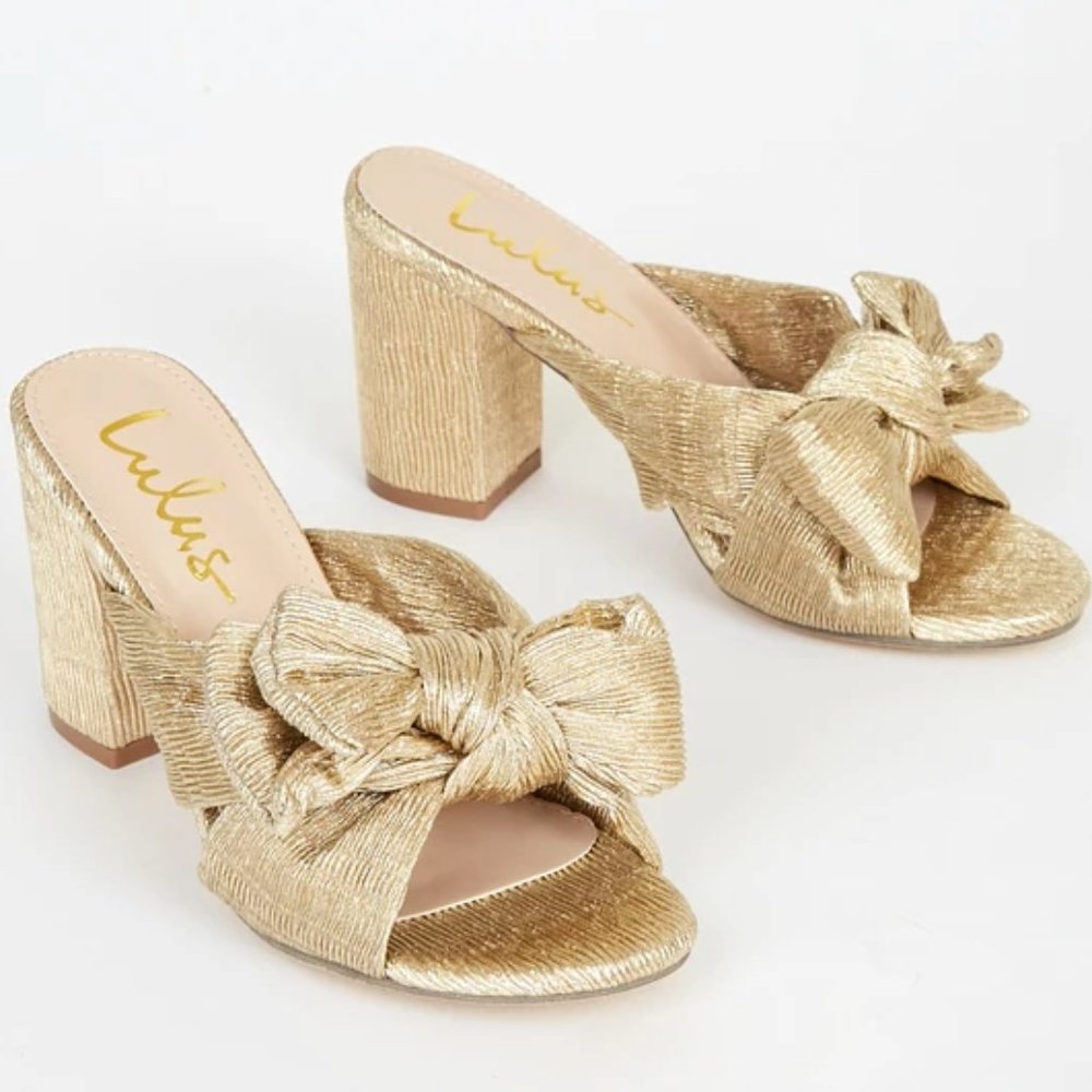 Gold Knotted High Heel Sandals Size 7